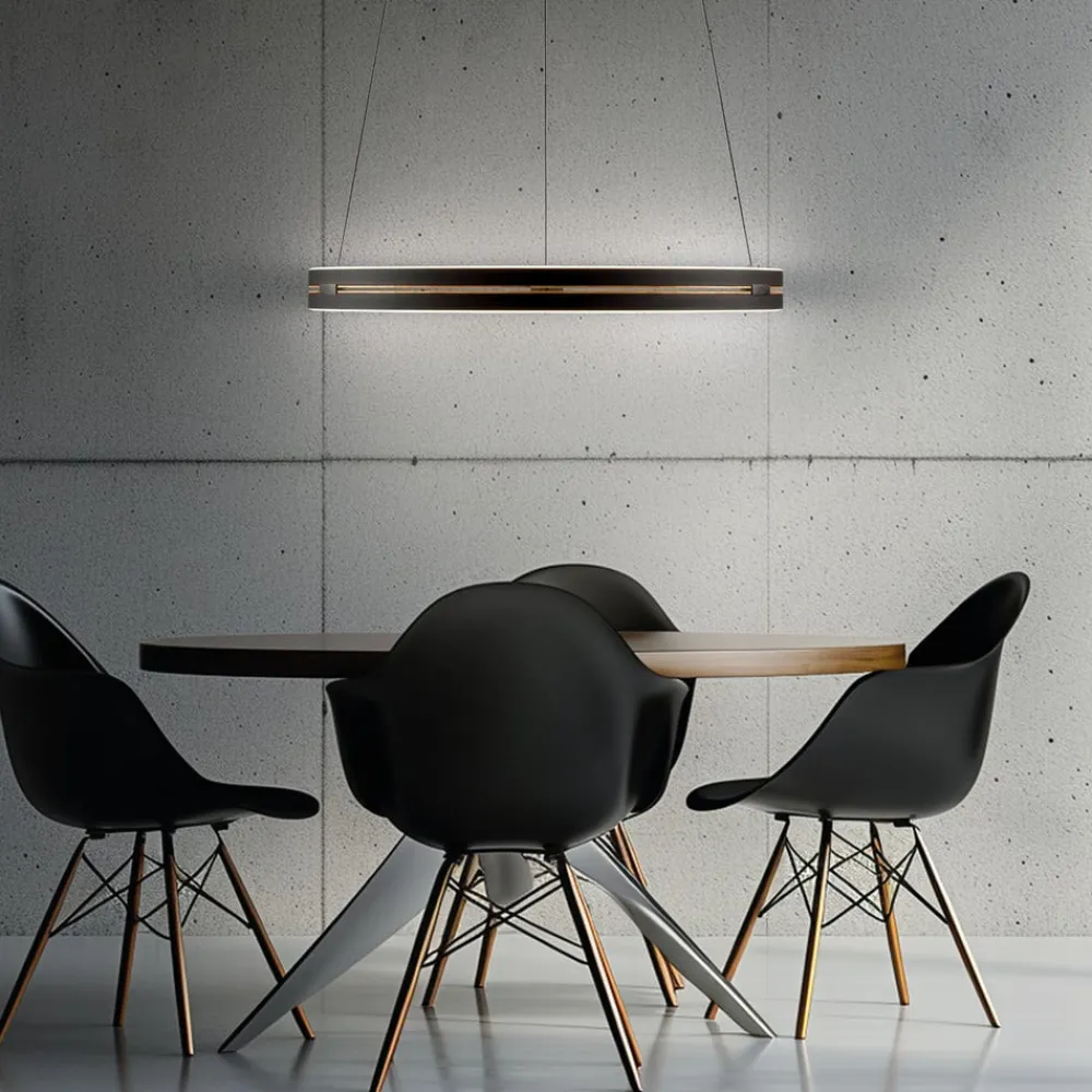 PURE LED-hængelampe E-Loop, eg/sort perle, Ø 70 cm aluminium, CCT