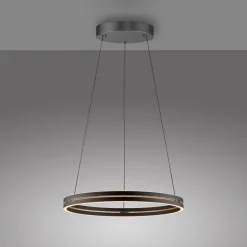 PURE LED-hængelampe E-Loop, eg/sort perle, Ø 70 cm aluminium, CCT