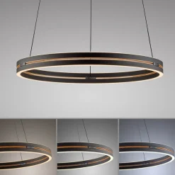 PURE LED-hængelampe E-Loop, eg/sort perle, Ø 70 cm aluminium, CCT