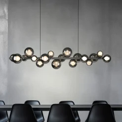 PURE Pendellamper>LED-hængelampe E-Popup, platin, glas, CCT, 18-flg.