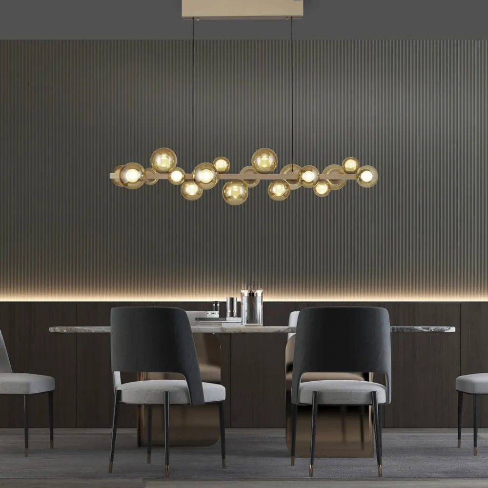 PURE LED-hængelampe E-Popup, bronze, glas, CCT, 18-flg.