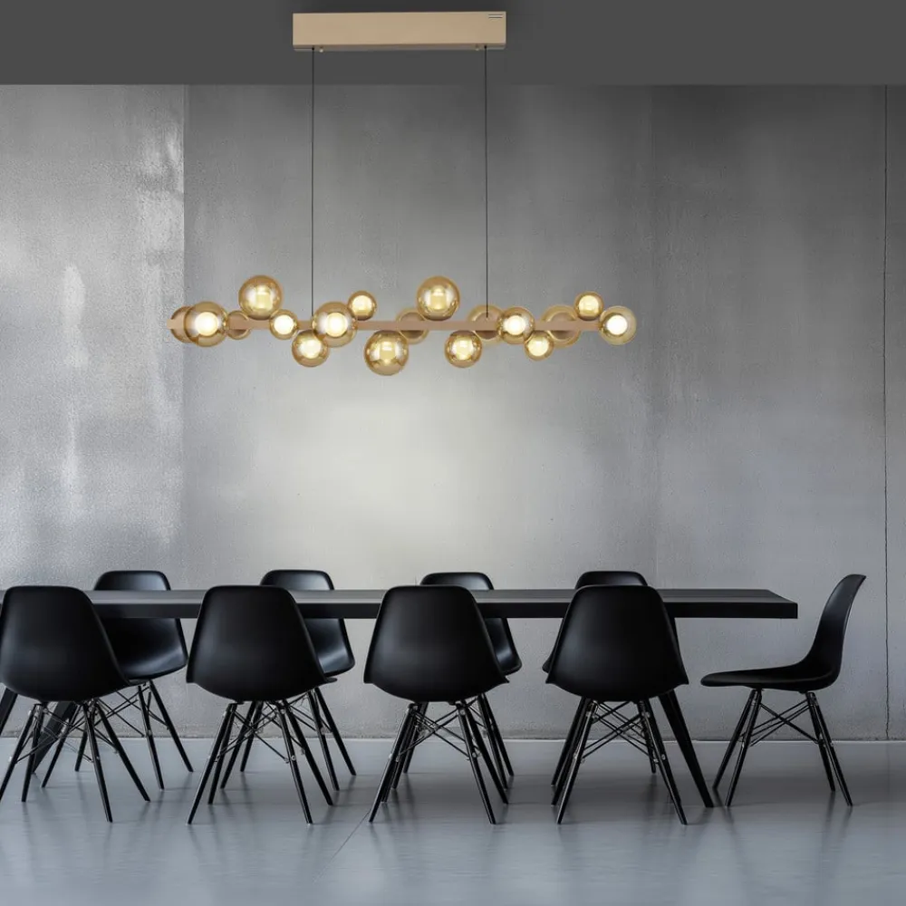 PURE LED-hængelampe E-Popup, bronze, glas, CCT, 18-flg.