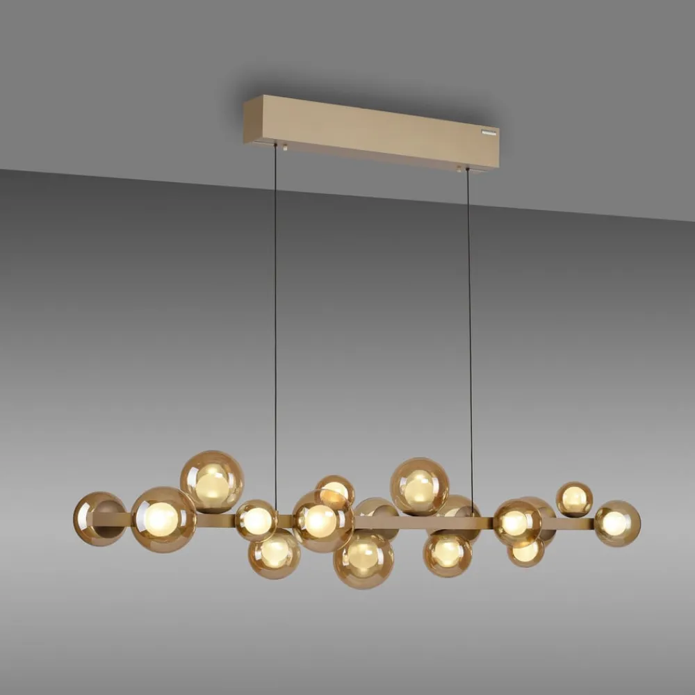 PURE LED-hængelampe E-Popup, bronze, glas, CCT, 18-flg.