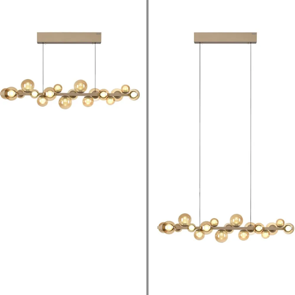 PURE LED-hængelampe E-Popup, bronze, glas, CCT, 18-flg.