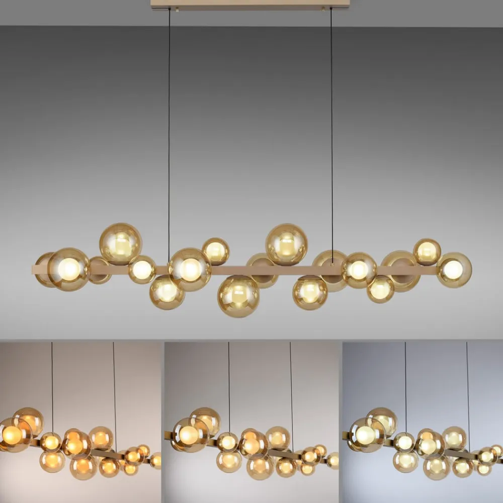 PURE LED-hængelampe E-Popup, bronze, glas, CCT, 18-flg.