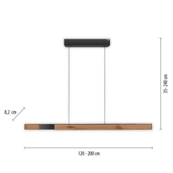 LED-hængelampe Moto-Rise, eg/sort perle, aluminium, CCT^PURE Hot