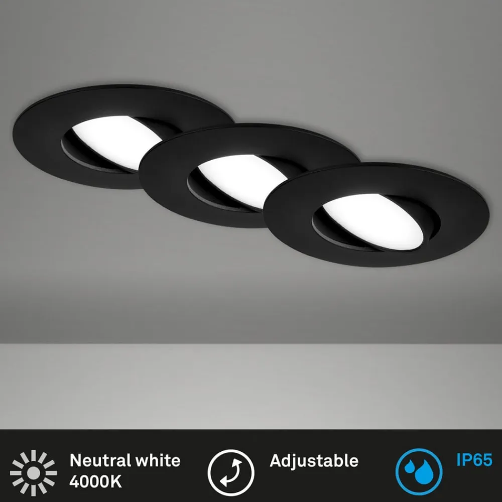 Briloner Loftlamper|Indbygningsspots>LED-indbygningsspot 7597 3sæt IP65 4.000 K sort