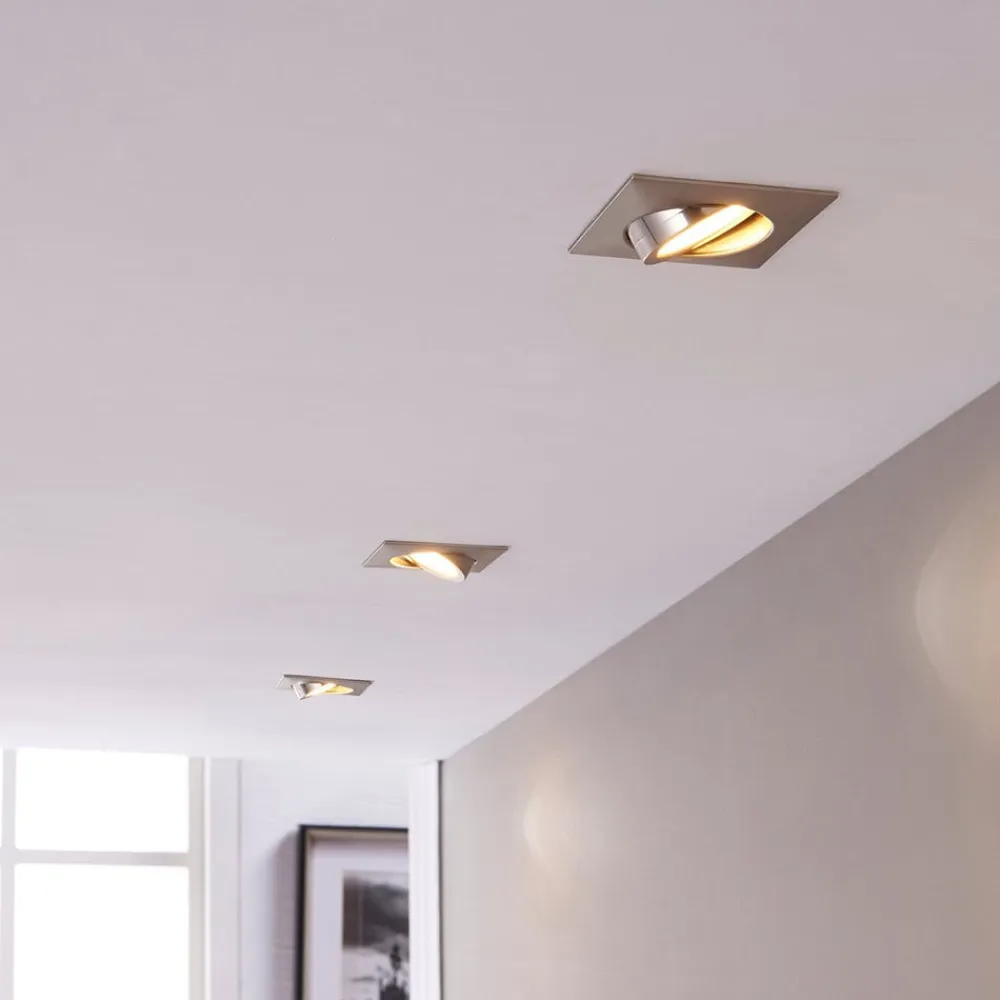 Lindby Loftlamper|Indbygningsspots>LED-indbygningsspot Andrej, kantet, nikkel, sæt med 3 stk