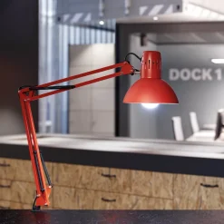 Maul LED-klemmelampe study, rød, stål, højde 44 cm, E27