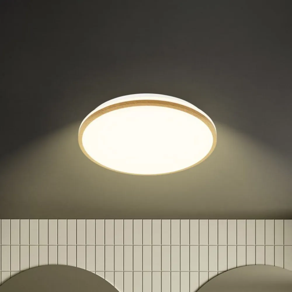 Briloner Loftlamper>LED-loftlampe Acorus, Ø 33 cm, hvid/træfarvet, IP44