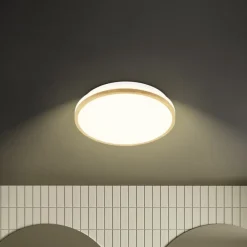 Briloner LED-loftlampe Acorus, Ø 28 cm, hvid/træfarvet, IP44