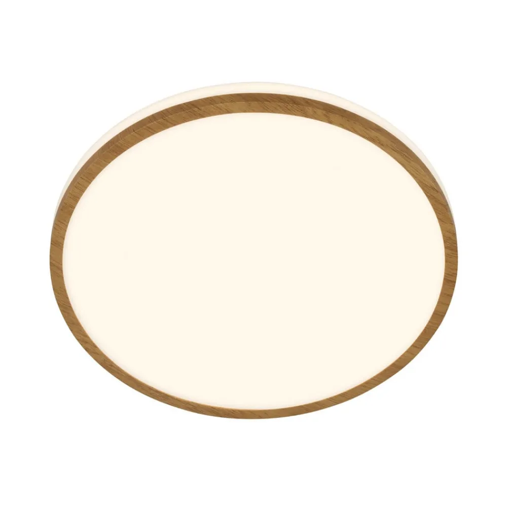 Briloner LED-loftlampe Acorus, Ø 28 cm, hvid/træfarvet, IP44