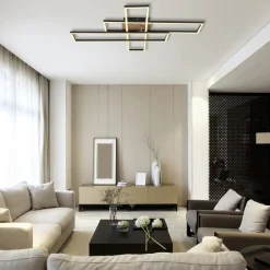 Globo Loftlamper|Loftlamper>LED-loftlampe Dakari, længde 80 cm, sort/træ, 3 lyskilder.