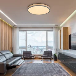 Globo Gang|Loftlamper>LED-loftlampe Doro, Ø 60 cm, mørk grafit/træ, træ, CCT