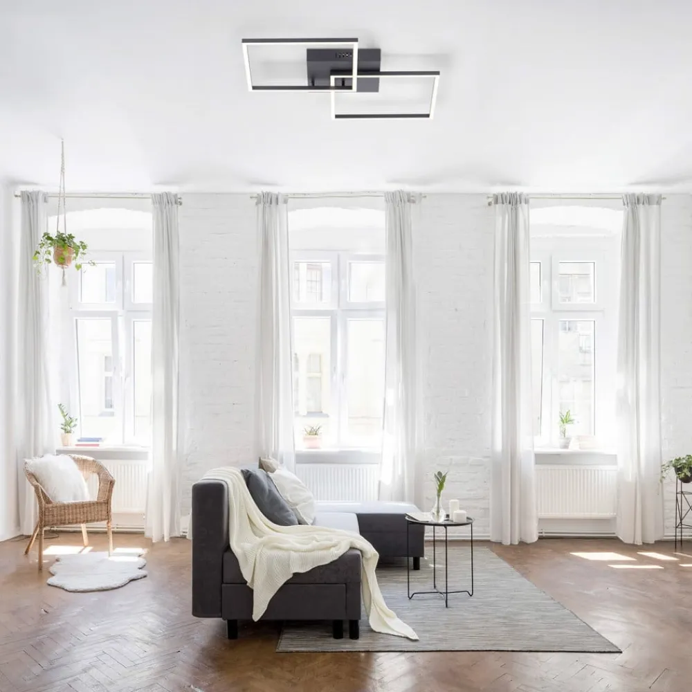 JUST LIGHT. GmbH LED-loftlampe Iven, dæmpbar, sort, 53x53cm