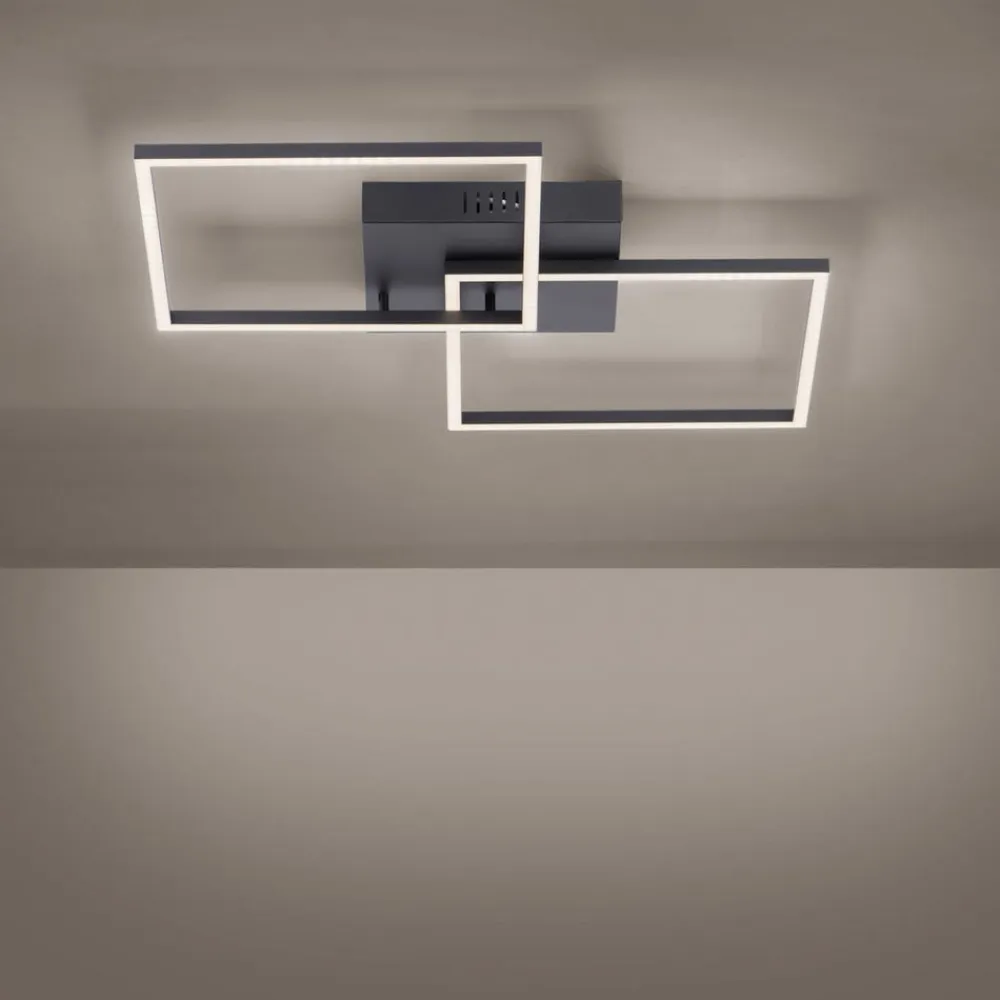 JUST LIGHT. GmbH LED-loftlampe Iven, dæmpbar, sort, 53x53cm