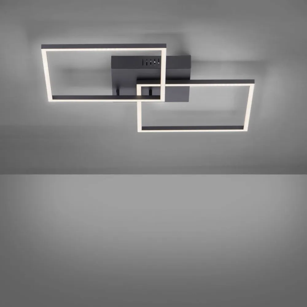 JUST LIGHT. GmbH LED-loftlampe Iven, dæmpbar, sort, 53x53cm