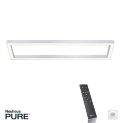 PURE LED-loftlampe Lines, 110 x 30 cm, sølv, CCT, fjernbetjening