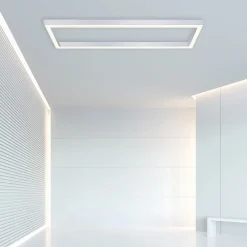 PURE LED-loftlampe Lines, 110 x 30 cm, sølv, CCT, fjernbetjening