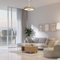 LED-loftventilator Coin Mini træ DC lydsvag Ø 91 cm CCT^Mantra Iluminación