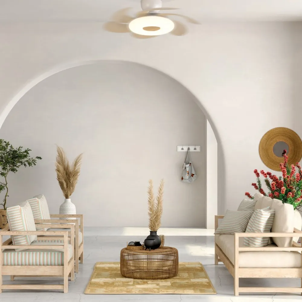 LED-loftventilator Flower træ DC-motor støjsvag Ø 79 cm CCT^Mantra Iluminación Clearance