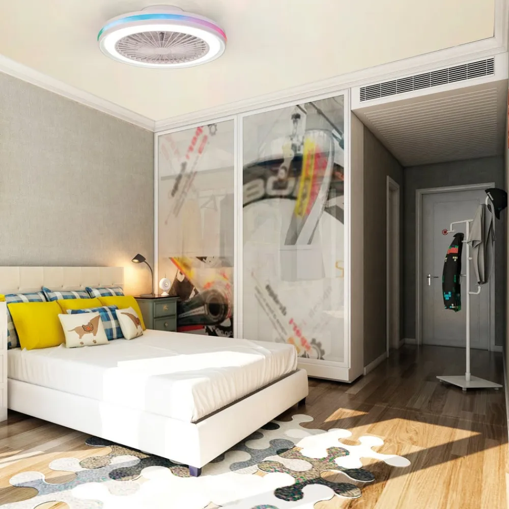 LED-loftventilator Gamer hvid DC støjsvag Ø 47 cm CCT RGB^Mantra Iluminación Sale