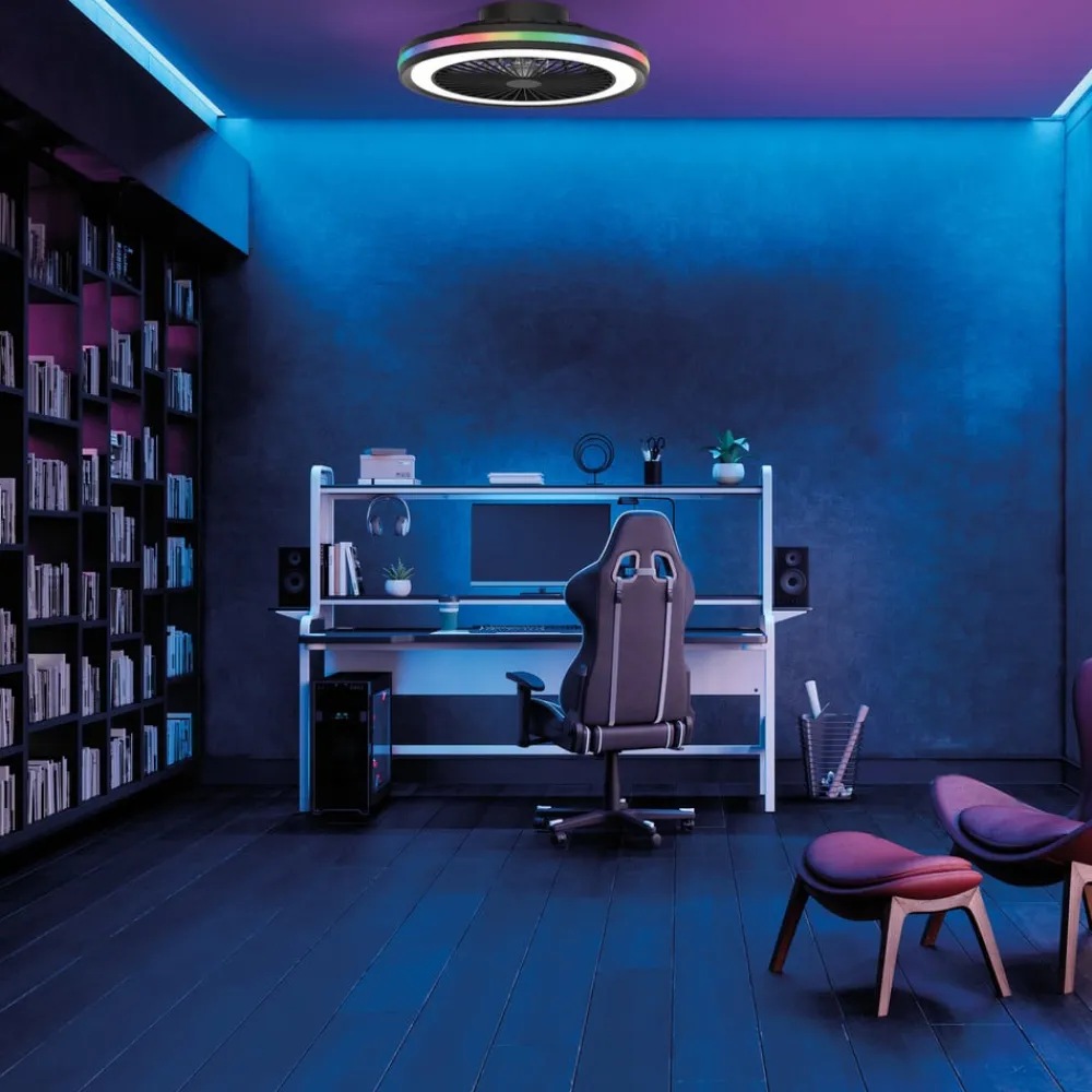 LED-loftventilator Gamer sort DC støjsvag Ø 47 cm CCT RGB^Mantra Iluminación Discount