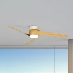 Mantra Iluminación LED-loftventilator Groenland, træ, DC lydløs Ø 122 cm CCT