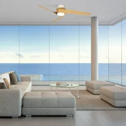 Mantra Iluminación LED-loftventilator Groenland, træ, DC lydløs Ø 122 cm CCT