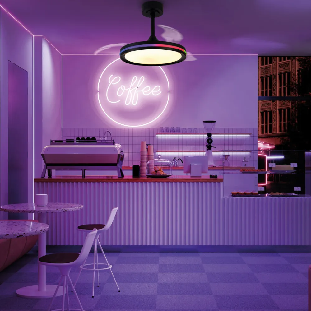 LED-loftventilator North sort DC lydsvag Ø 91 cm CCT RGB^Mantra Iluminación Clearance