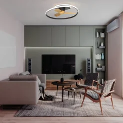 Mantra Iluminación LED-loftventilator Ocean sort/træ DC støjsvag Ø 78 cm CCT