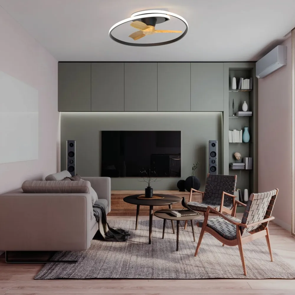 Mantra Iluminación LED-loftventilator Ocean sort/træ DC støjsvag Ø 78 cm CCT