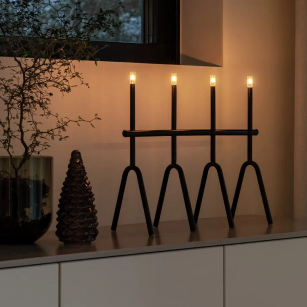 LED-lysestage, sort, 4 lyskilder, højde 39 cm^Konstsmide Christmas New