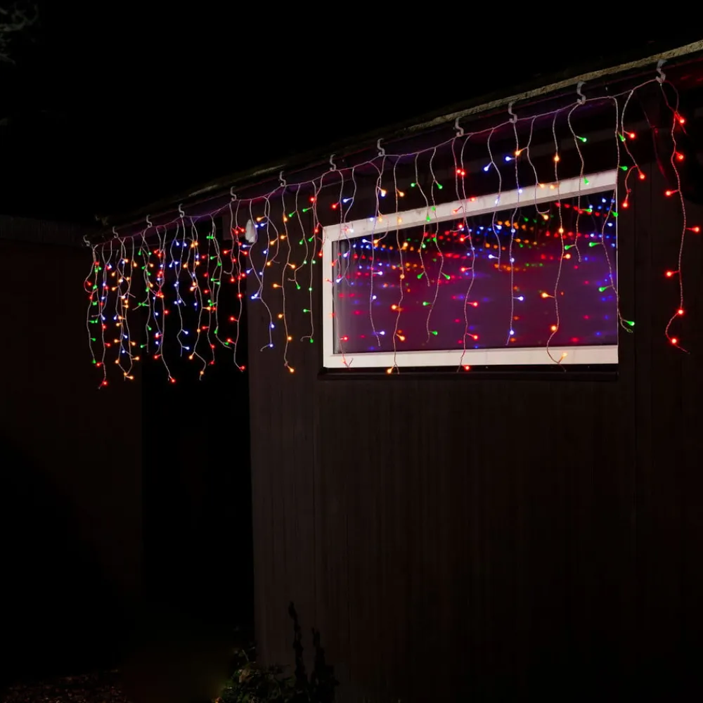 Konstsmide Christmas LED-lysforhæng isregn, kulørte kugler, 200-flg.