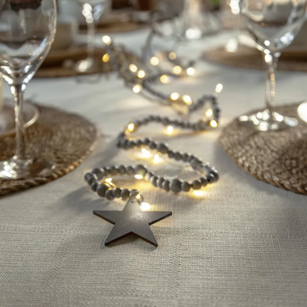 STAR TRADING LED-lyskæder Beady, grå, træperler, 150 cm, batteri