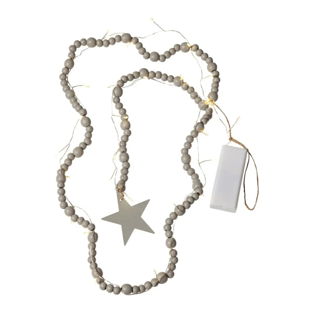 STAR TRADING LED-lyskæder Beady, grå, træperler, 150 cm, batteri
