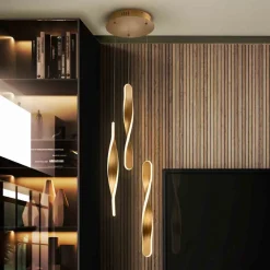 LED-pendel Twist, 3-l. Aluminium, metal, akryl, guldfarvet^Schuller Valencia