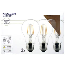 Müller-Licht LED-pære E27 4 W 2.700 K filament, 3 stk, 470 lm