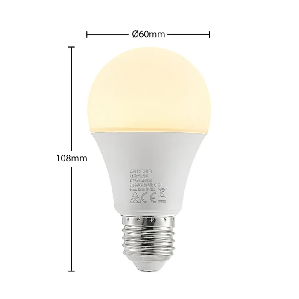Arcchio Led Pærer>LED-pære E27 A60 9,5 W 3.000 K opal sæt med 10 stk