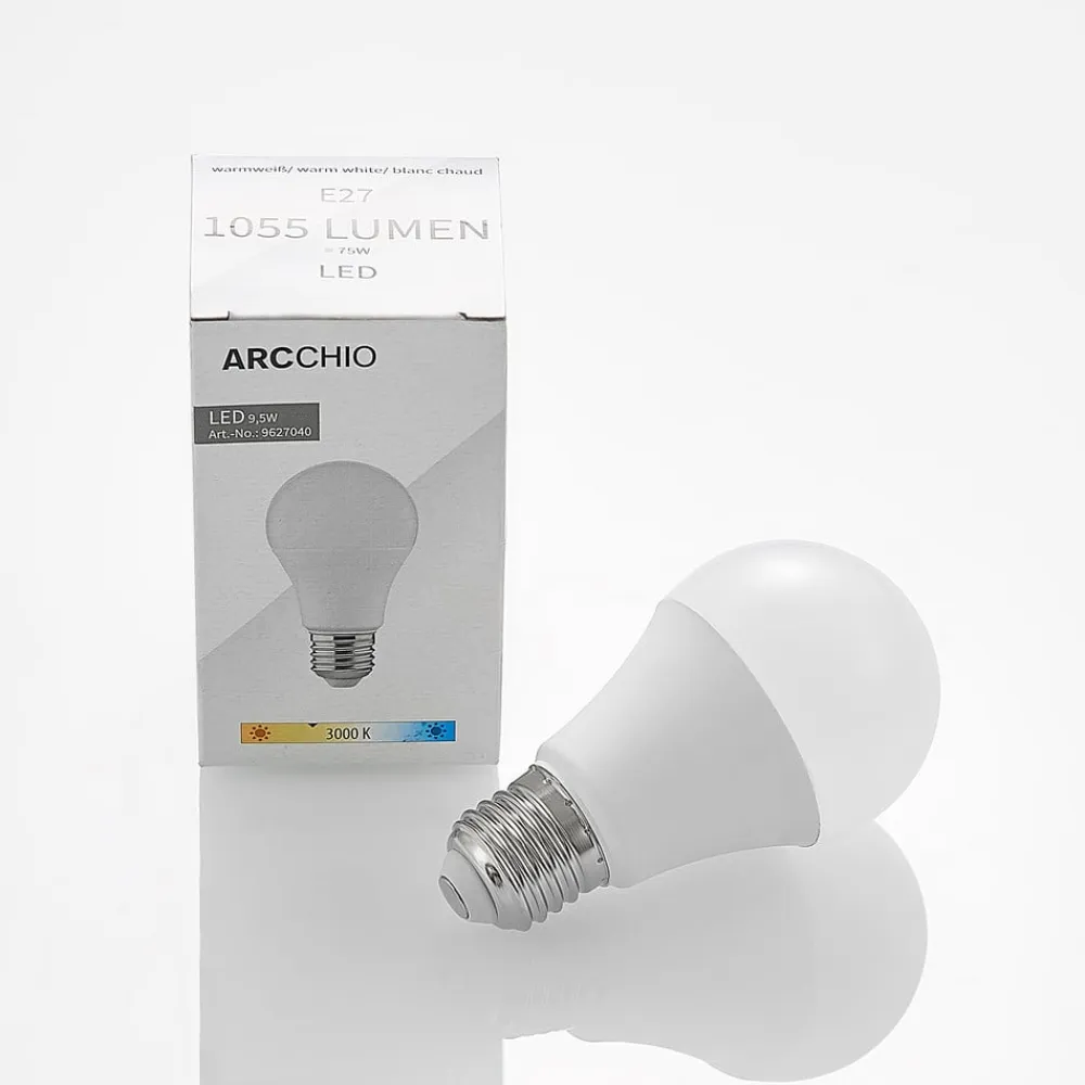 Arcchio Led Pærer>LED-pære E27 A60 9,5 W 3.000 K opal sæt med 10 stk