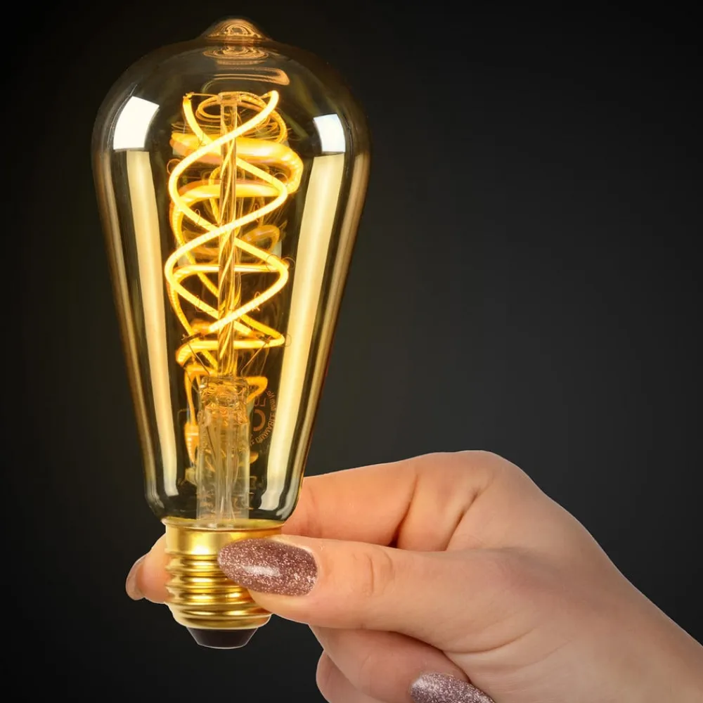 Lucide Led Pærer>LED-pære E27 ST64 4W 2.200K rav med sensor