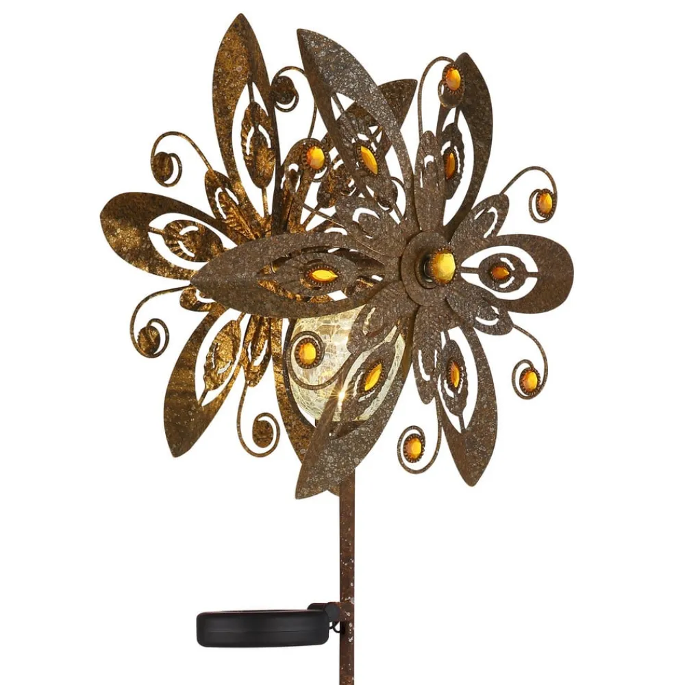 Globo LED-solcellelampe 36578, jordspyd, rustbrun, metal, glas