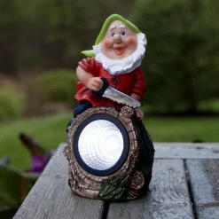 STAR TRADING Dekorationsbelysning|Solcellelamper>LED-solcellelampe Gnomy farverig/rød plast 21 cm skovhugger