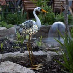 STAR TRADING LED-solcellelampe Heron som en hejre figur