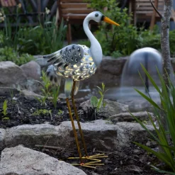 STAR TRADING LED-solcellelampe Heron som en hejre figur