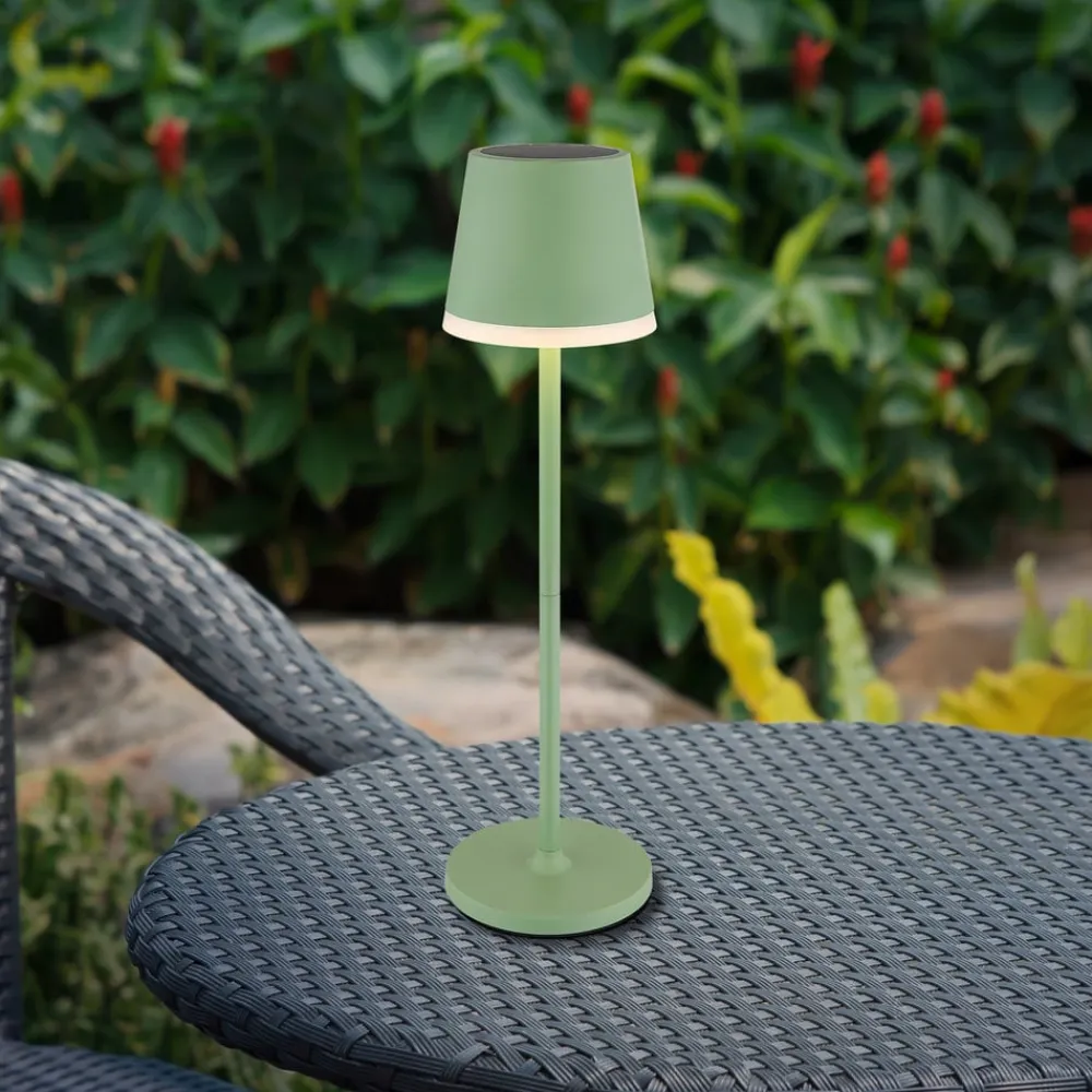 Globo LED-solcellelampe, metal, lysegrøn, højde 41 cm, IP44