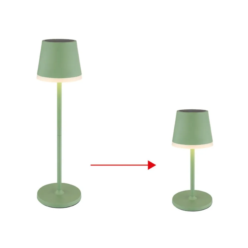 Globo LED-solcellelampe, metal, lysegrøn, højde 41 cm, IP44