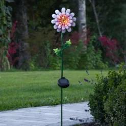 STAR TRADING LED-solcellelampe Pink Daisy i blomsterform