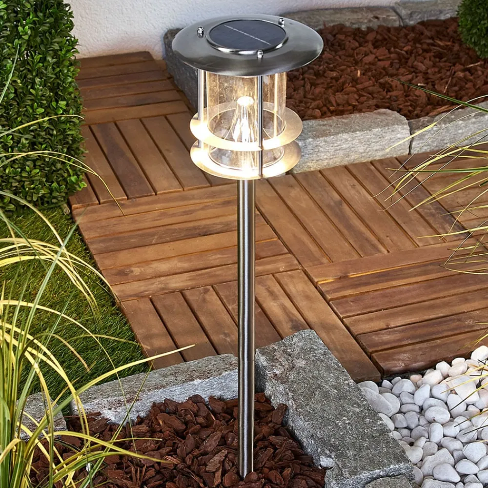 Lindby Solcellelamper|Sokkellamper>LED-solcellelampe Sumaya, stål, 65 cm høj, jordspyd