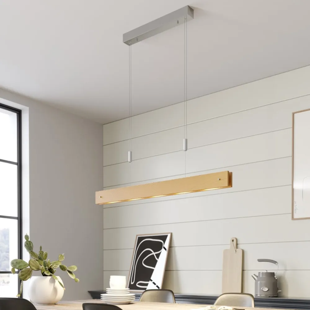 Lucande LED-træpendellampe Karinja med lysdæmper, natur